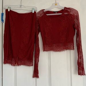 Bodycon Two Piece Red Lace Dress